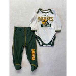 Green Bay Packers NFL Infant Newest Fan Bodysuit Set, Sz 6-9‎ Months